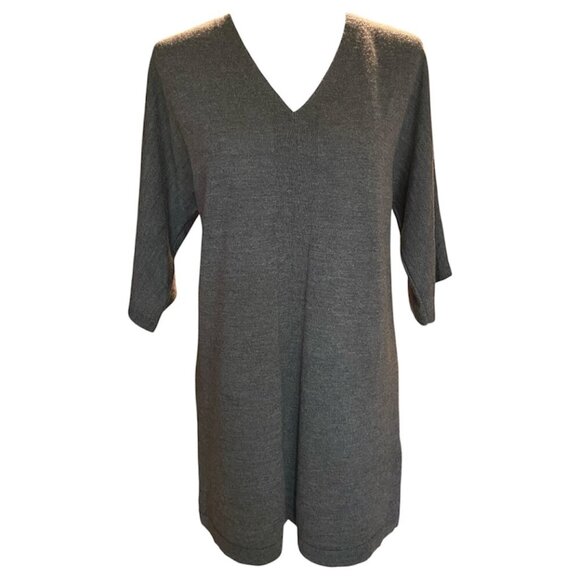 Eileen Fisher 100% Merino Wool V-Neck Tunic Sweater Grey Size Small/Petite - Picture 1 of 11